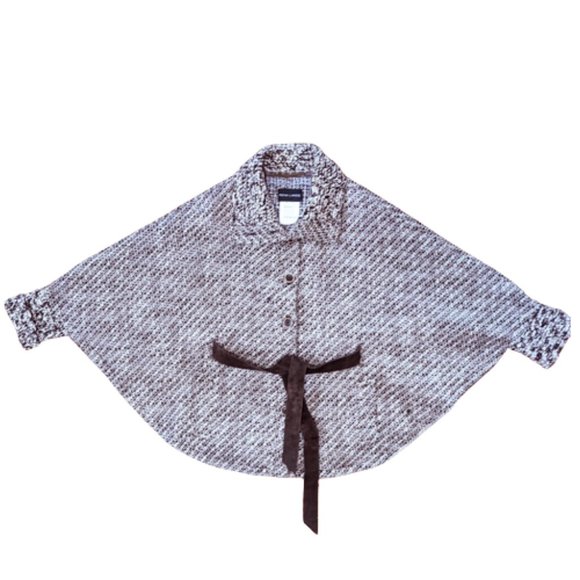 RENA LANGE Wool Bouclé Poncho/Cape with Knit Detail & Suede Belt - Picture 6 of 12